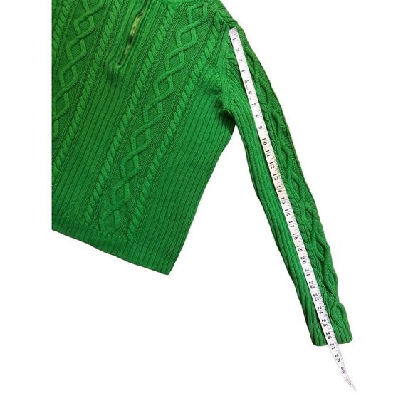 Cable knit Chaps vintage green cable knit 3/4 gold zip cotton mock turtleneck sw - Picture 4 of 12